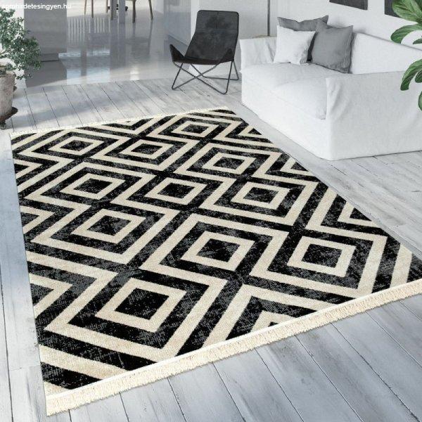 Skandináv kültéri szőnyeg rombusz mintával fekete-fehér 160 cm kör alakú