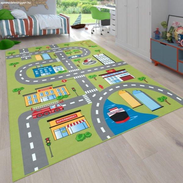 Zöld mintás játszószőnyeg gyerekszőnyeg fiúknak autópálya autóút
160x220 cm
