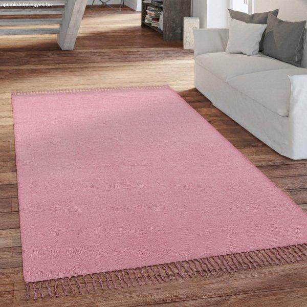 Kézi szövésű rojtos szőnyeg egyszínű - rózsaszín 160x220 cm