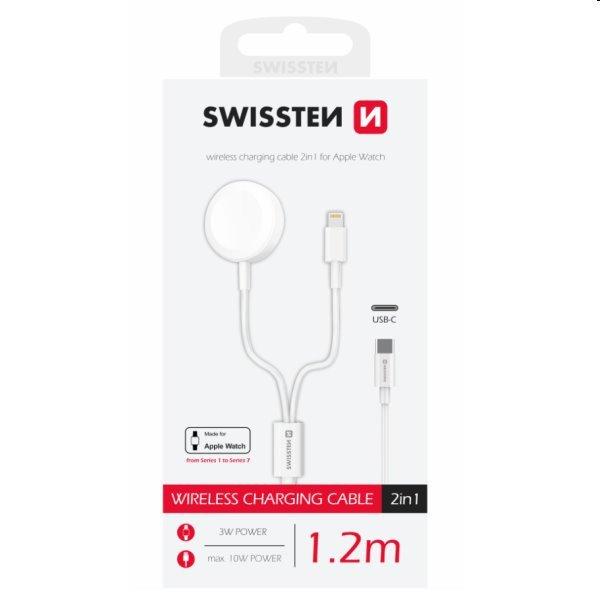 Swissten Mágneses töltőkábel 2in1 for Apple Watch és Lightning 1,2 m,
fehér