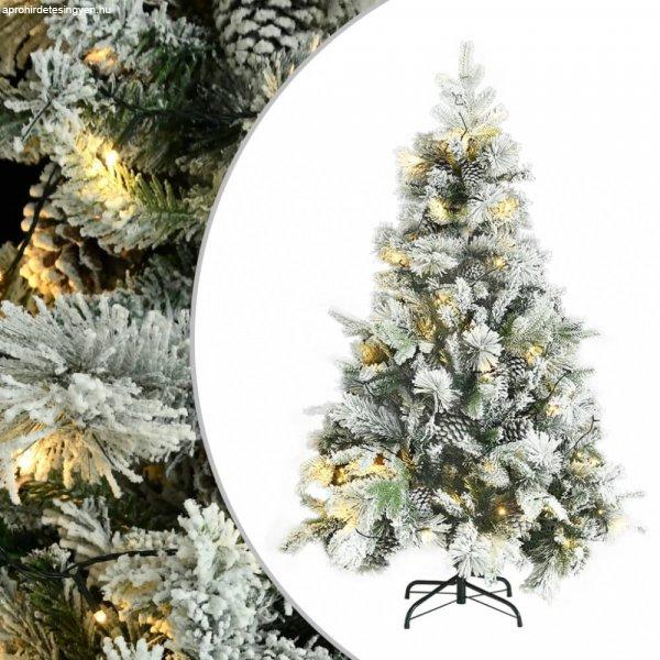 PVC és PE megvilágított karácsonyfa hóval/fenyőtobozzal 150 cm