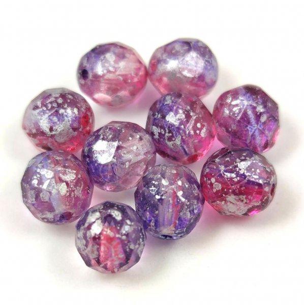 Cseh csiszolt golyó gyöngy - Crystal Cherry Purple Blend Silver Splash - 8mm