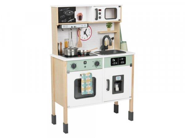 PlayTive GR-2023 hangot adó, világító fa konyha 66 x 30 x 103 cm elektromos
játék babakonyha hűtővel, sütővel, mikróval, mosogatóval, főzőlappal
és kiegészítőkkel