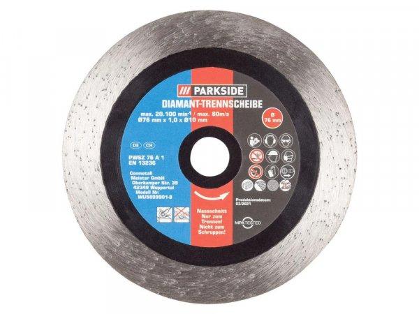ParkSide PWSZ 76 A1 Diamond Cutting Disc WET 76 mm x 1.0 mm fém vágó korong
(20100 RPM max) PWSA 12 sarokcsiszolóhoz