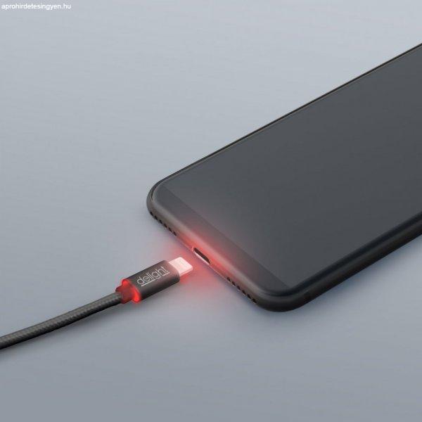 Delight iPhone Lightning Adatkábel LED 1m Black