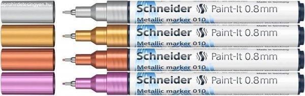 Metálfényű marker készlet, 0,8 mm, SCHNEIDER "Paint-It 010", 4
különböző szín
