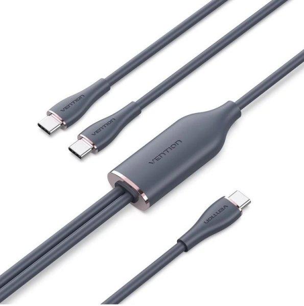 Vention USB-C 2.0/M -> 2*USB-C/M, (5A,szilikon,fekete), 1,5m, kábel