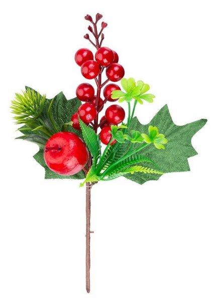 MagicHome karácsonyi ág, bogyókkal és almával, piros, 21 cm