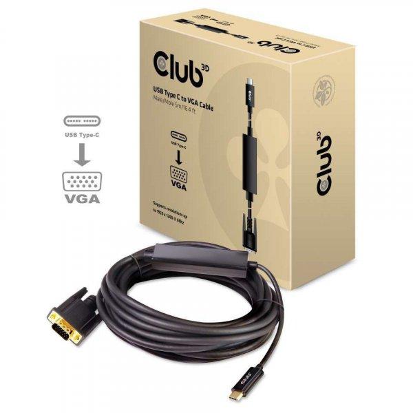 Club3D USB Type-C to VGA Active Cable M/M 5m Black