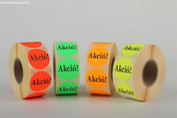Etikett, 38 mm kör, "AKCIÓ" felirattal, 1000 etikett/tekercs, piros