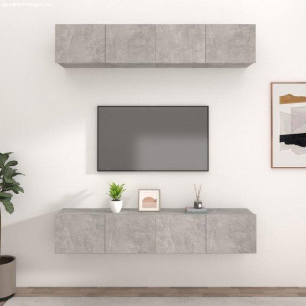 vidaXL4 db betonszürke szerelt fa fali TV-szekrény 80 x 30 x 30 cm