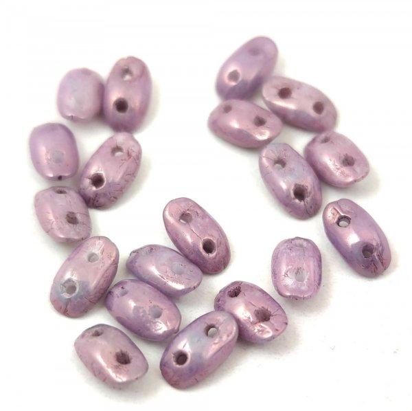 Wave - cseh préselt 2 lyukú üveggyöngy - White Purple Vega Luster - 3x7mm