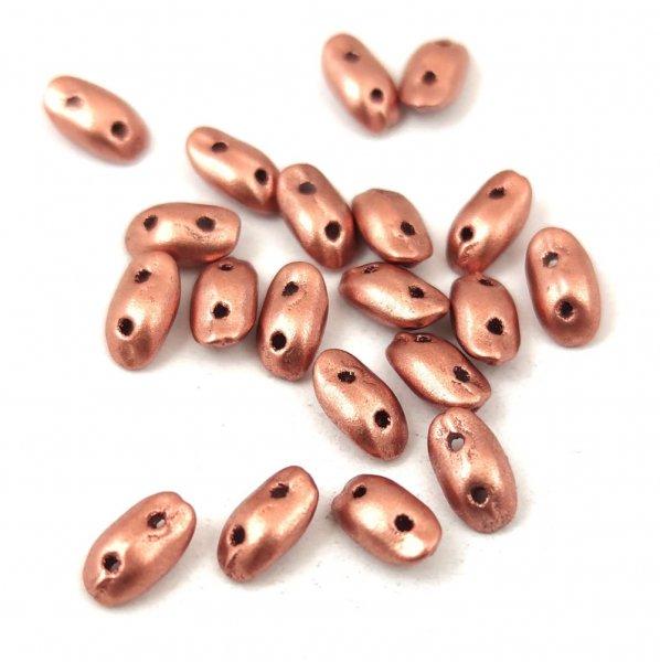 Wave - cseh préselt 2 lyukú üveggyöngy - Matt Metallic Copper - 3x7mm