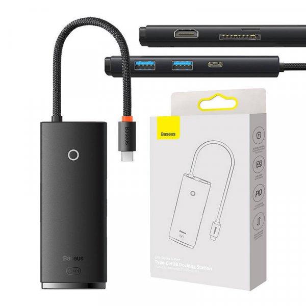 Hub Baseus OS Lite 6 portos (C típusú – HDMI USB3.0*2 PD SD/TF) (fekete)
