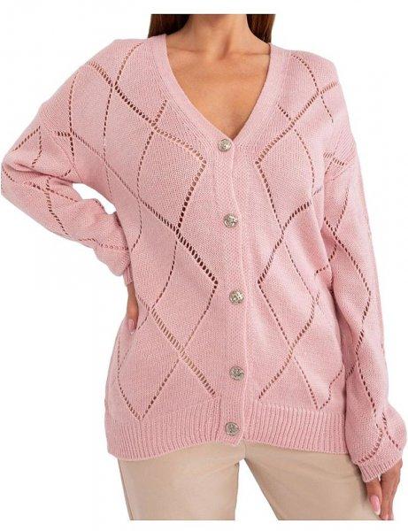 Világos rózsaszín áttört pulóver gombokkal