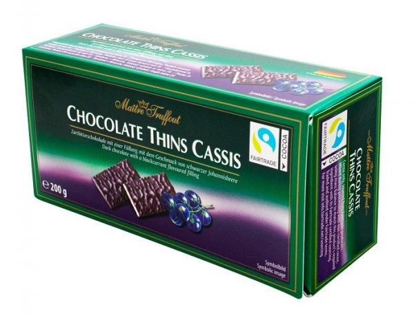 Maitre T. 200G Chocolate Mints Cassis ( Chocolate Mints Cassis feketeribizli
ízű töltelékkel töltött étcsokoládé)