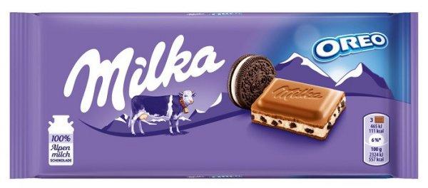 Milka Oreo kakaós kekszdarabkákkal és vaníliaízű tejes krémtöltelékkel
töltött alpesi tejcsokoládé 100 g