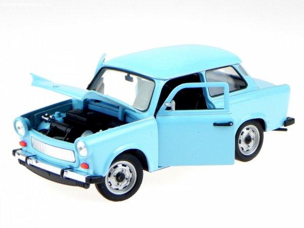 Welly 24037BL 1:24 15cm kétütemű Trabant 601 kék 2T Trabi fém modell autó
nyitható motorháztetővel