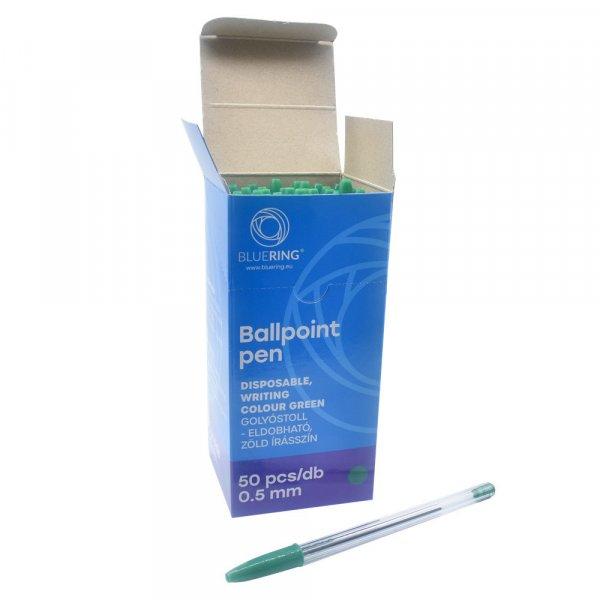 Golyóstoll eldobható kupakos Bluering® , írásszín zöld