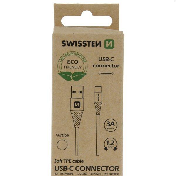 Swissten Data kábel Textile USB / USB-C 1.2 m, fehér, eco csomagolás