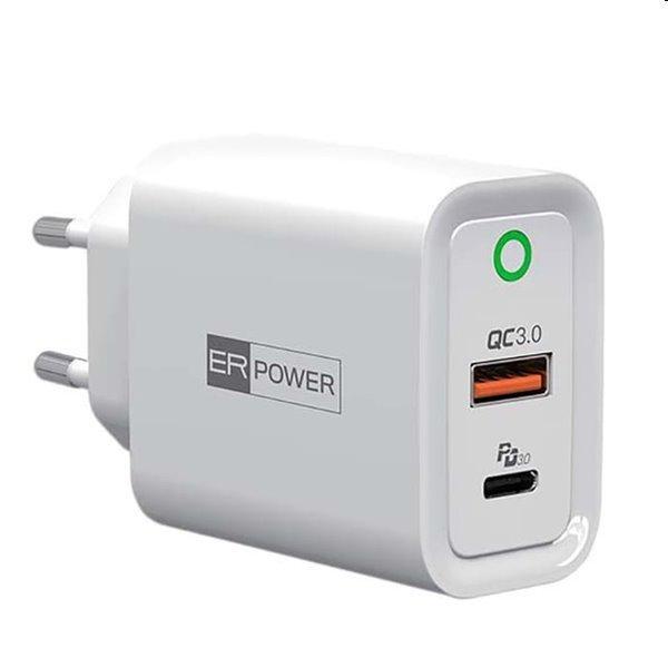ER POWER Hálózati töltő  USB-C/USB-A EU, PD, QC, fehér