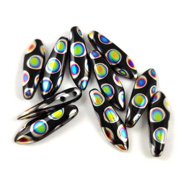 Lándzsa (szirom) cseh préselt üveggyöngy két lyukkal - Jet Peacock - 5x16mm