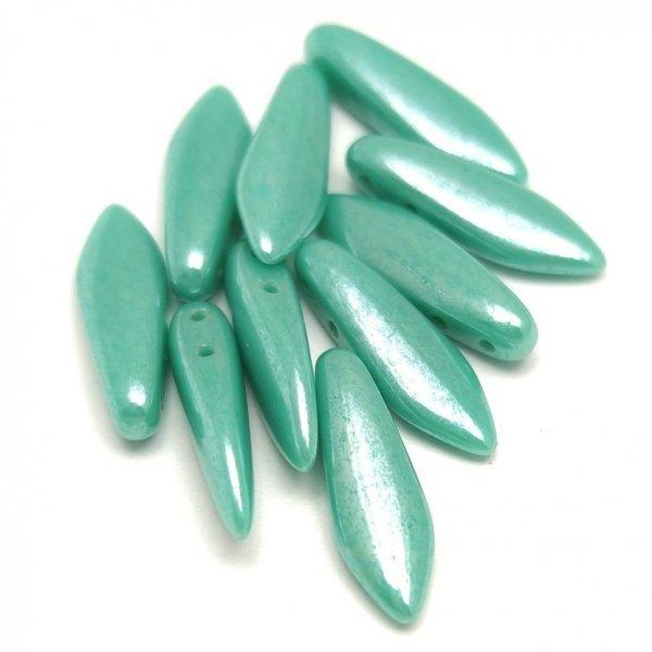 Lándzsa (szirom) cseh préselt üveggyöngy két lyukkal - Turquoise Green
Luster - 5x16mm