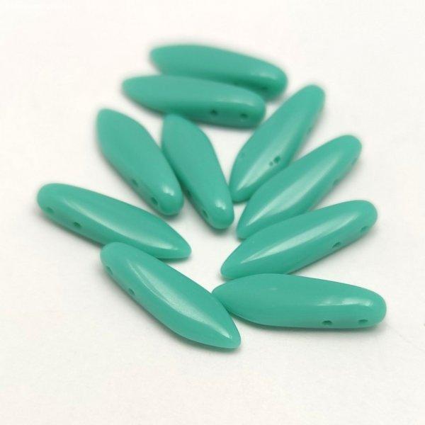 Lándzsa (szirom) cseh préselt üveggyöngy két lyukkal - Turquoise Green -
5x16mm