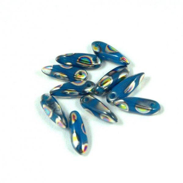 Lándzsa (szirom) cseh préselt üveggyöngy - türkiz kék peacock - 3x11mm