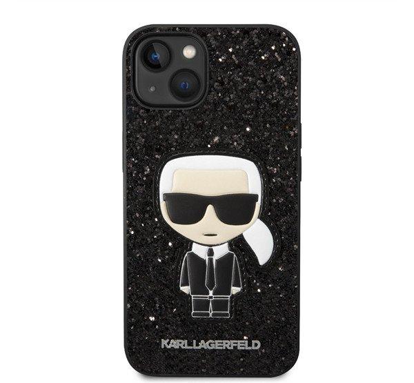 Karl Lagerfeld Glitter Flakes Ikonik Apple iPhone 14 Plus hátlap tok, fekete