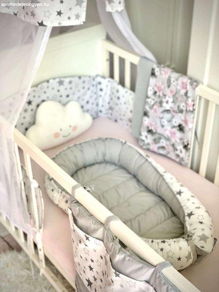 9 Hónap - 4 részes bébi ágynemű, XL babafészekkel - #Little Star #szürke 