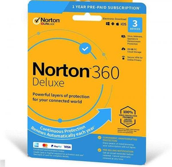 Norton 360 Deluxe + 25 GB Cloud storage 3-Devices 1 year EURO