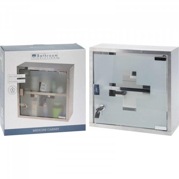Koopman-Bathroom Solutions gyógyszer tároló szekrény, rozsdamentes
acél/üveg, 30x12x30 cm, ezüst