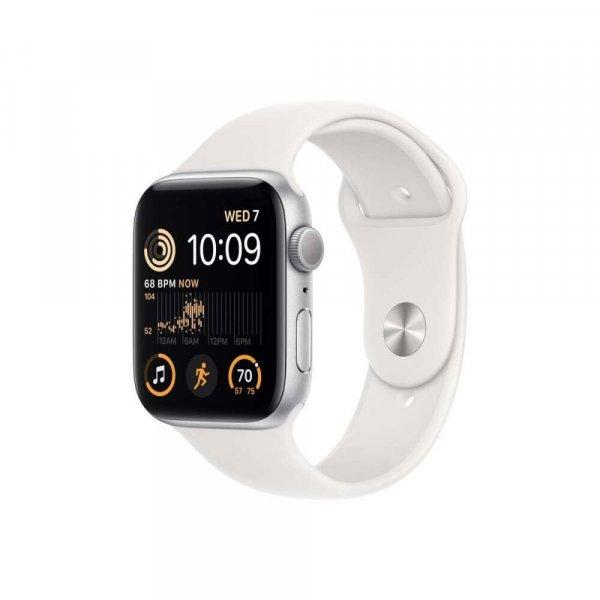 Apple Watch SE (2022) GPS (44mm) Okosóra - Ezüst Alumíniumtok Fehér
Sportszíjjal