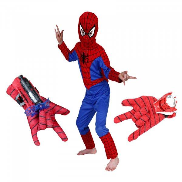 Pókember öltönykészlet, 3-5 éves méretben, két indítóval és LED
műanyag maszkkal, piros
