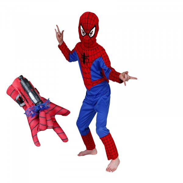 Pókember L öltönykészlet, 120-130 cm és két kesztyű tapadókorongokkal
és tárcsákkal, piros