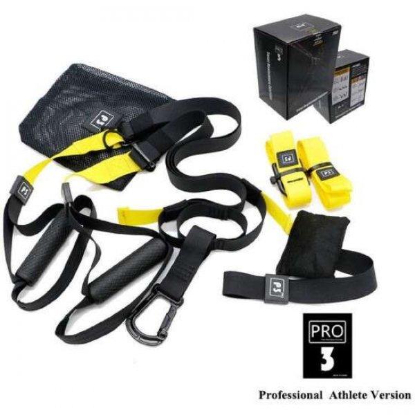 Többfunkciós edzőheveder készlet 2 részes, TRX P3-3 PRO, fekete / sárga