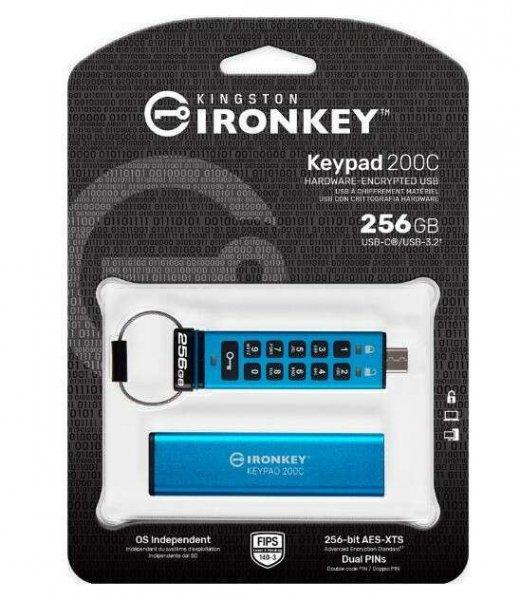 Kingston IKKP200C/256GB IronKey Keypad 200 128 GB, USB C 3.2 Gen 1 Kék pendrive