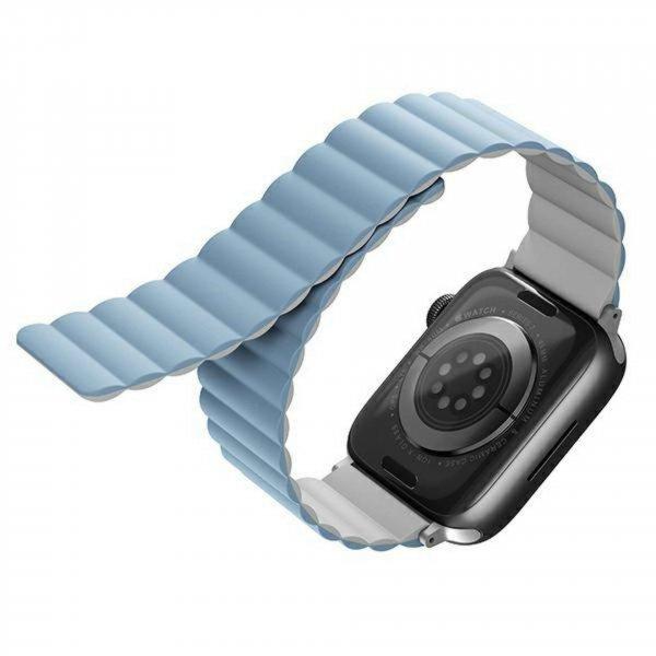 Egyedülálló tokos Revix szíj Apple Watchhoz 1/2/3/4/5/6/7/8/9/SE/SE2/Ultra
42/44/45/49mm. Megfordítható Mágneses fehér-kék/fehér-kék