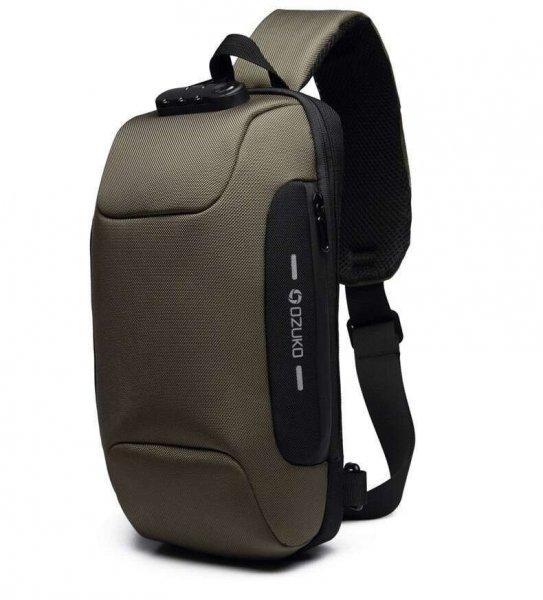 OZUKO biztonsági záras hátizsák (18×10×35 cm) - Zöld