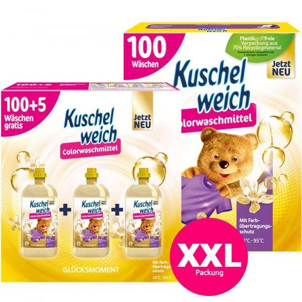 Kuschelweich GLUCKSMOMENT COLOR XXL folyékony Mosószer 105 mosás + Mosópor
100 mosás
