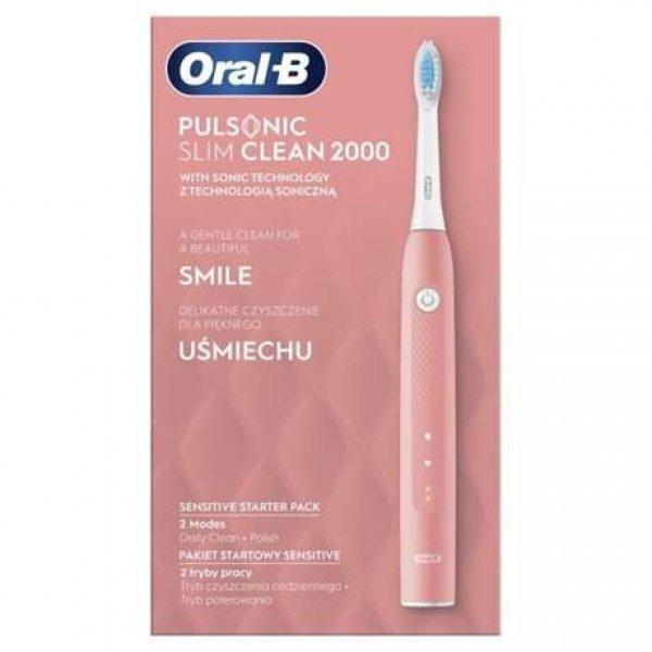 Oral-B Pulsonic Slim Clean 2000, Felnőtt, Szónikus, 2 Üzemmód, 62000
mozgás/perc, Rózsaszín elektromos fogkefe