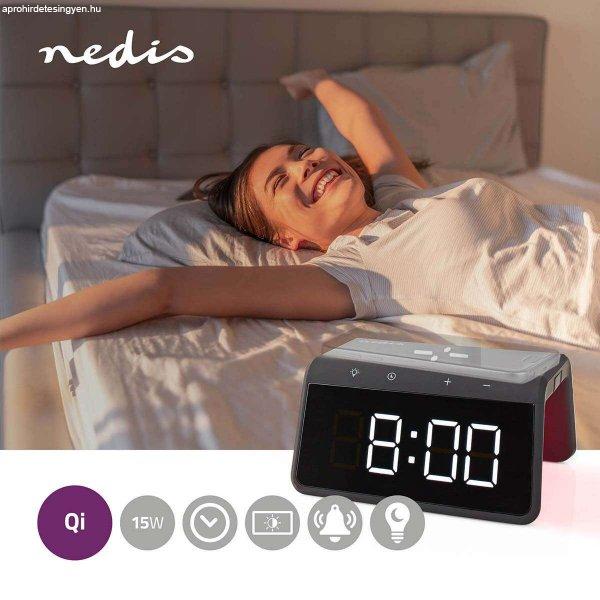 Nedis ébresztőóra és vezeték nélküli töltő, éjszakai fény, Alarm
clock wireless charger Qi szabványú | 5 / 7.5 / 10 / 15 W | USB-A Dugasz |
Éjszakai Fény | 2 Riasztási Idők | Szundi funkció  wcacq30bk