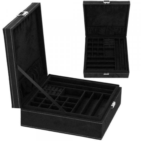 Ékszertároló és rendszerező doboz, velúr, 26 x 26 x 9 cm, fekete