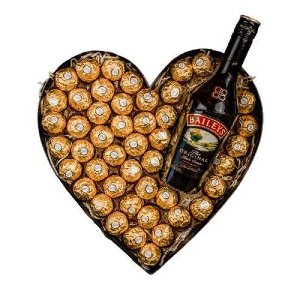 Szív alakú Box XL-es méret: Ferrero Rocher + Baileys