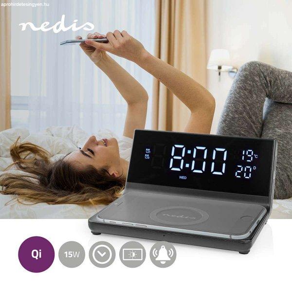 NEDIS WCACQ20BK ébresztőóra és Vezeték nélküli töltő többfunkciós
Nedis® ébresztőóra 3 az 1-ben funkciók: hőmérő, okostelefon töltő,
szundi funkció, asztali óra