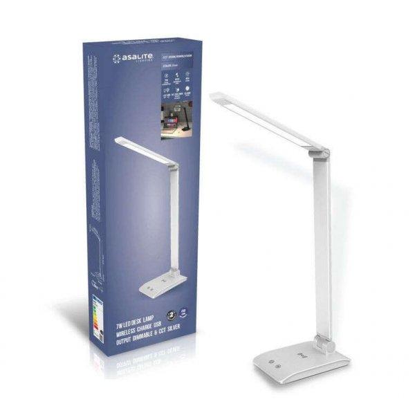 Asalite LED Asztali Lámpa dimmerelhető 7W (450 lumen) CCT Wireless USB ezüst