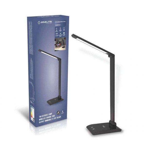 Asalite LED Asztali Lámpa dimmerelhető 7W (450 lumen) CCT Wireless USB fekete