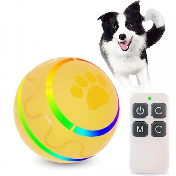 Okos okos labdajáték kutyáknak és macskáknak automatikus 360°-os
elforgatással és távirányítóval, vízállósággal, átmérő 8 cm, sárga