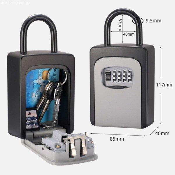 Algoshop® kulcstároló belső méretekkel 90 x 65 x 33 mm, külső vízálló
tokkal 4 számjegyű mechanikus kódzárral, fekete